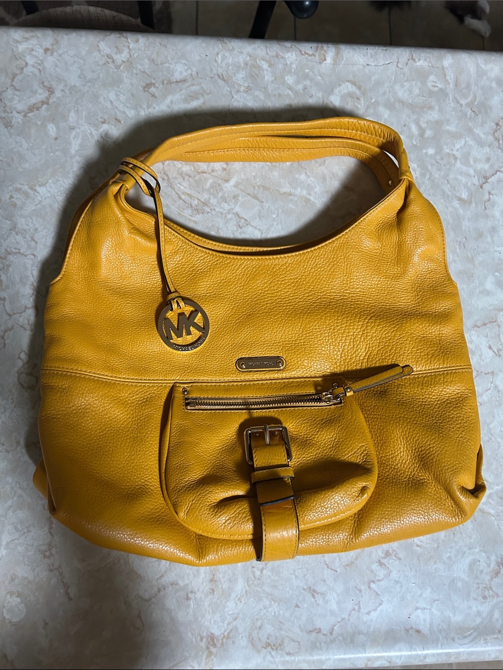 MICHAEL Michael Kors mustard yellow pebbled leather shoulder hobo